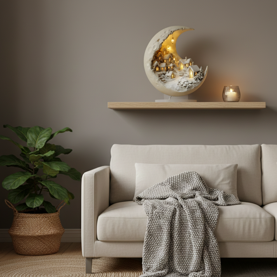 Dekorative Lampe Mond Acryl Beleuchtung Winterdorf Tischfigur