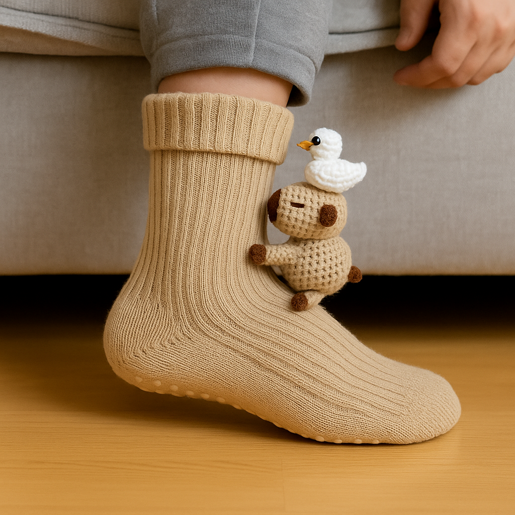 Haus-Socken Warm Anti-Rutsch Tiermotiv Plüsch Mikrofaser Socken
