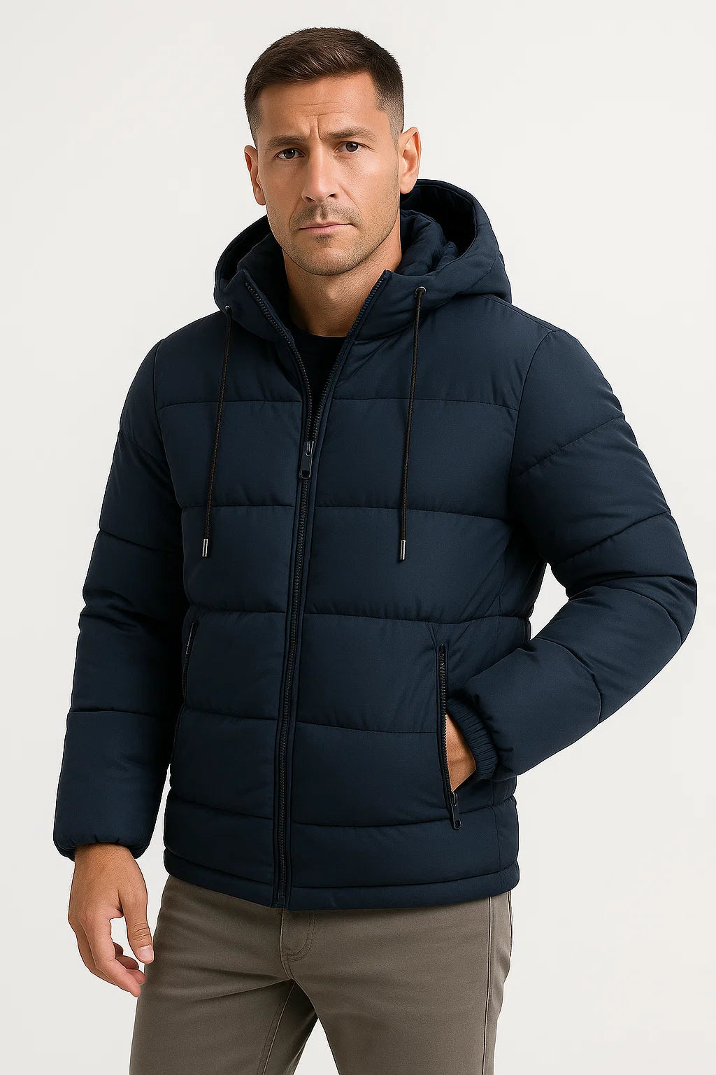 Herren Pufferjacke mit Kapuze – Isolierte Baumwollmischung Wintermantel