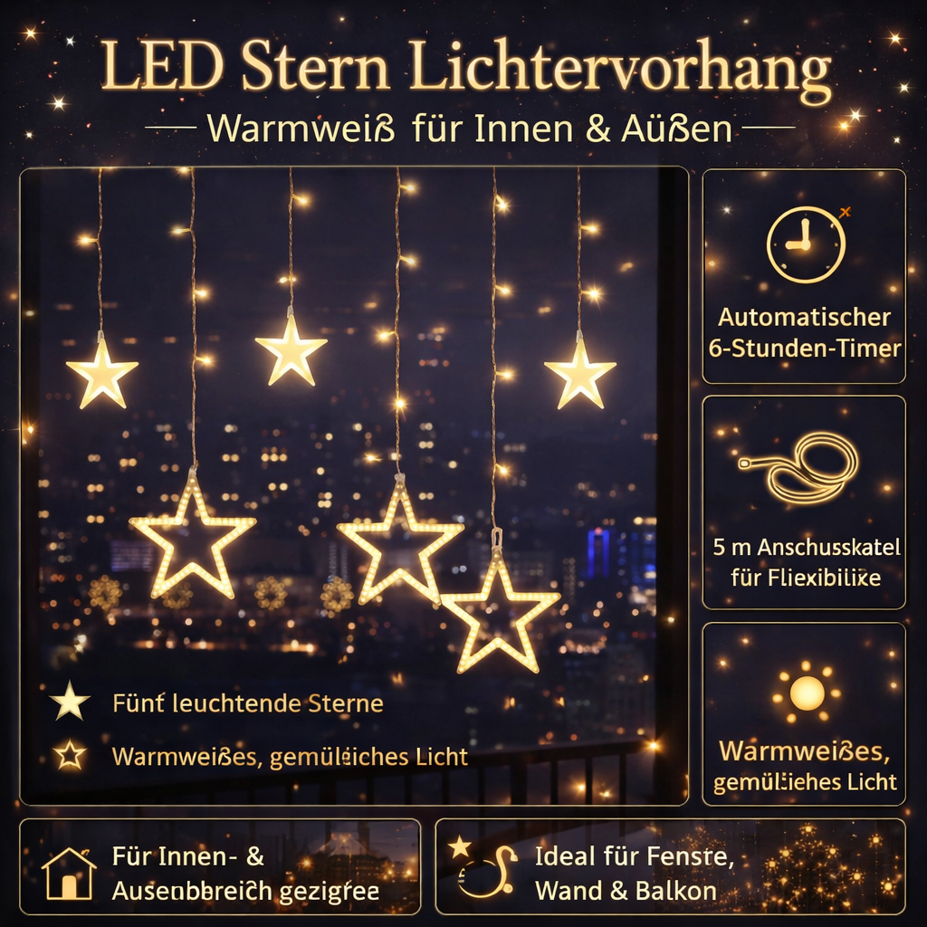 LED Sternvorhang Licht Warmweiß Innen Außen
