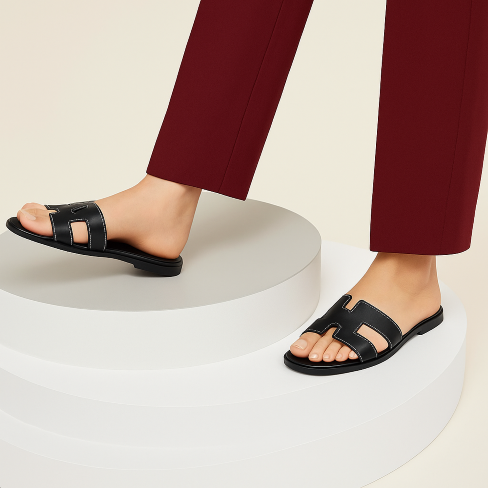 Leder-Sandalen für Frauen Flach Sommer Atmungsaktiv