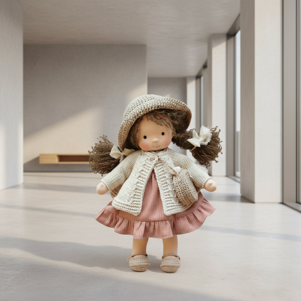 Elora Handgemachte Waldorfpuppe – Natur Baumwoll Kuschelpuppe für kreatives Spiel