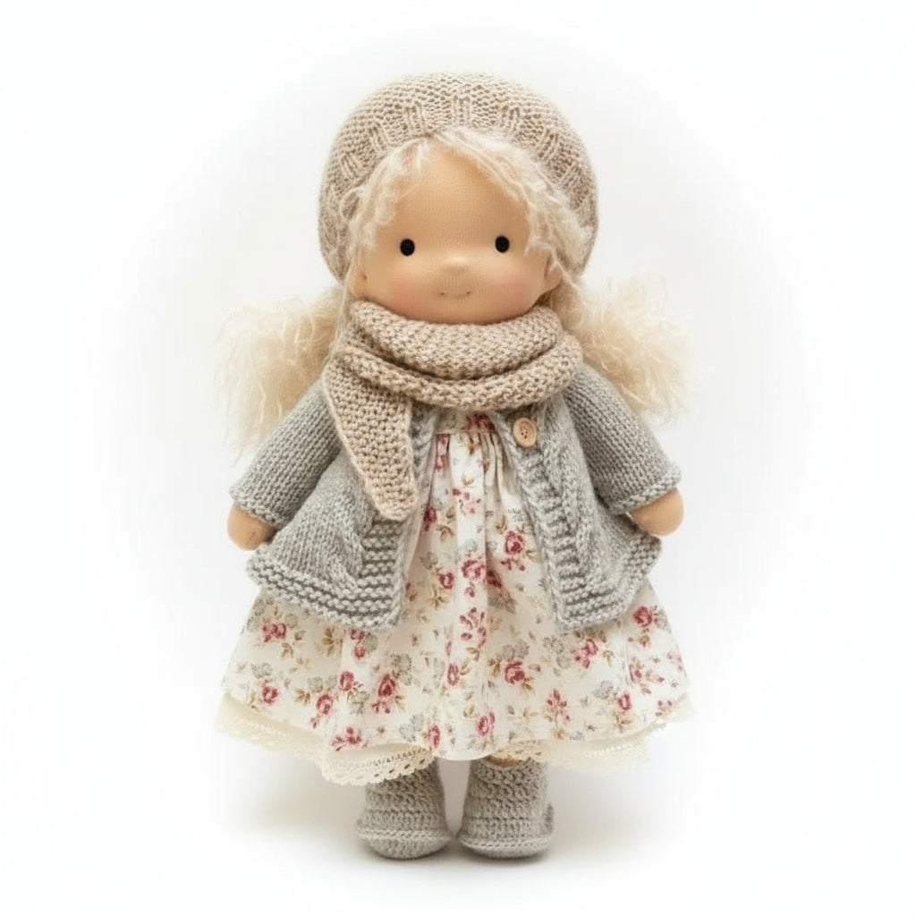 Elora Handgemachte Waldorfpuppe – Natur Baumwoll Kuschelpuppe für kreatives Spiel