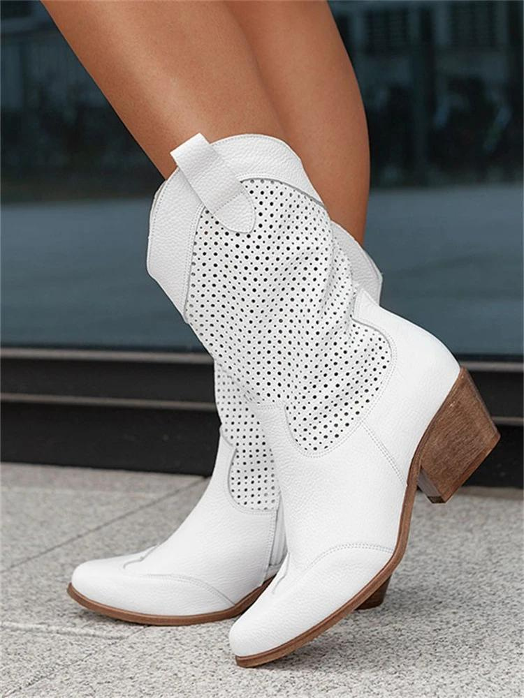 Damen Leder Western Stiefel – Mittelhohe Cowboy-Style mit Komfortfutter Modell Alvara