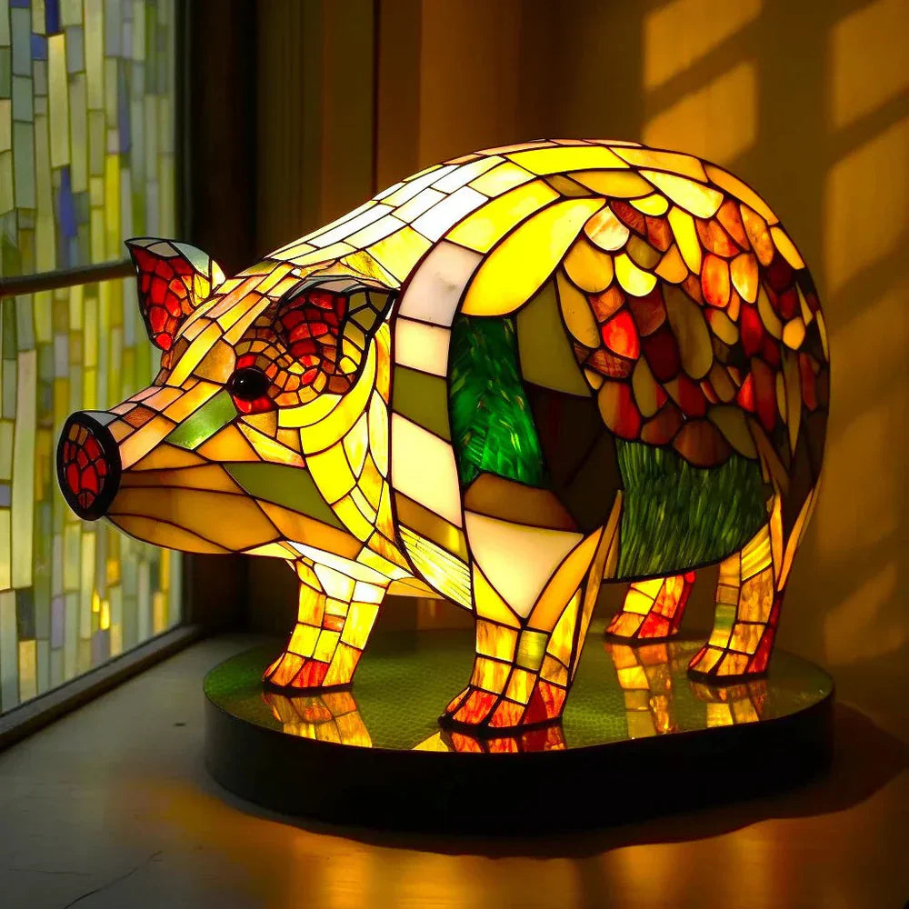 Tischlampe Buntglas Motivlampe Dekoratives Licht Kunst Tierdesign