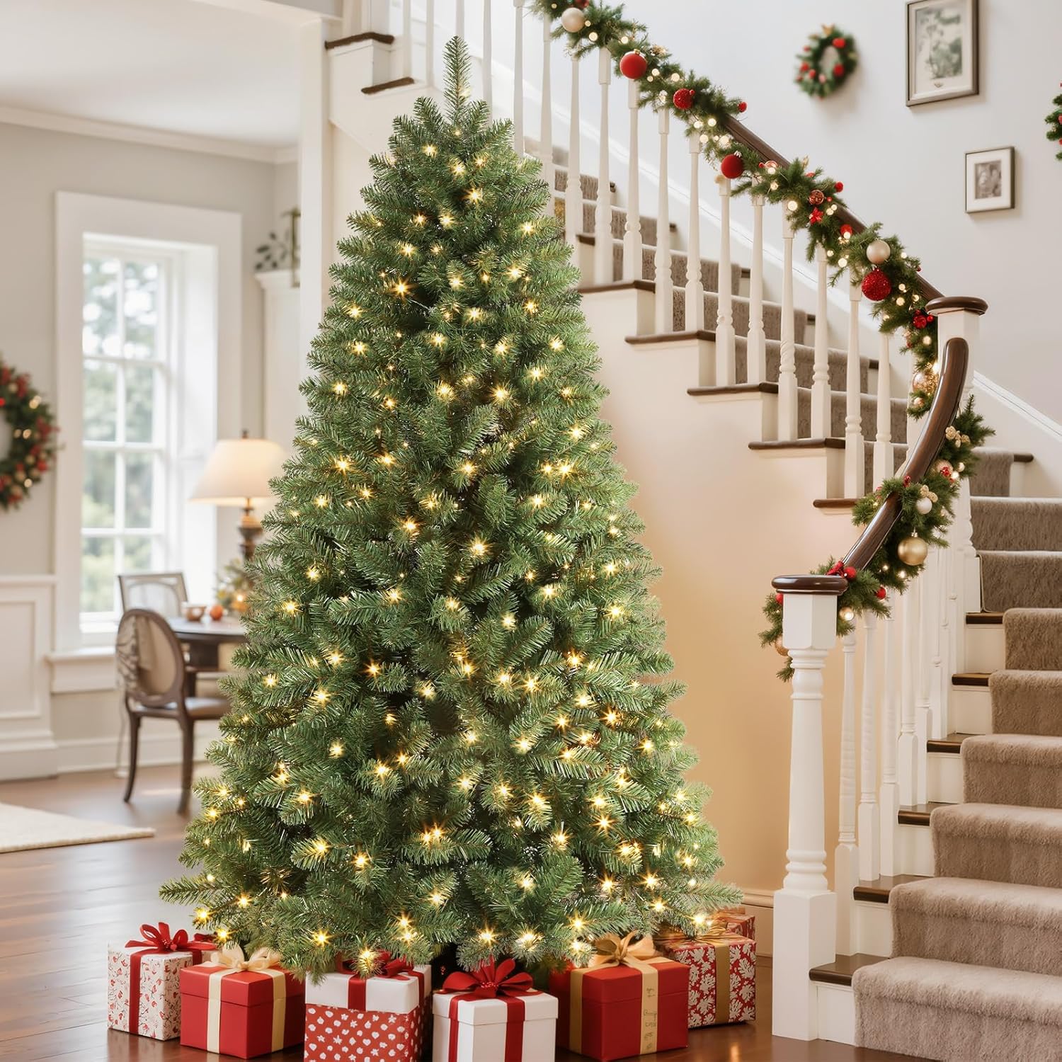 Künstlicher Weihnachtsbaum PVC Vorbeleuchtet Innen Deko Baum Set