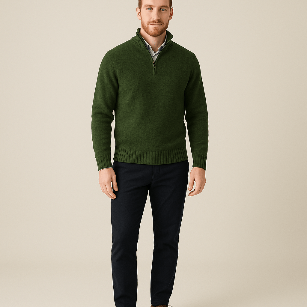 Herren Quarter-Zip Pullover – Gerippter Strickpullover mit hohem Kragen