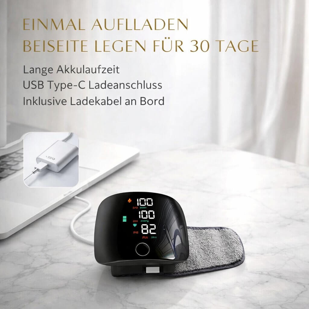 Handgelenk-Blutdruckmessgerät | Digitales Blutdruckmessgerät | Wiederaufladbar mit Touch-Funktion | Tensavio