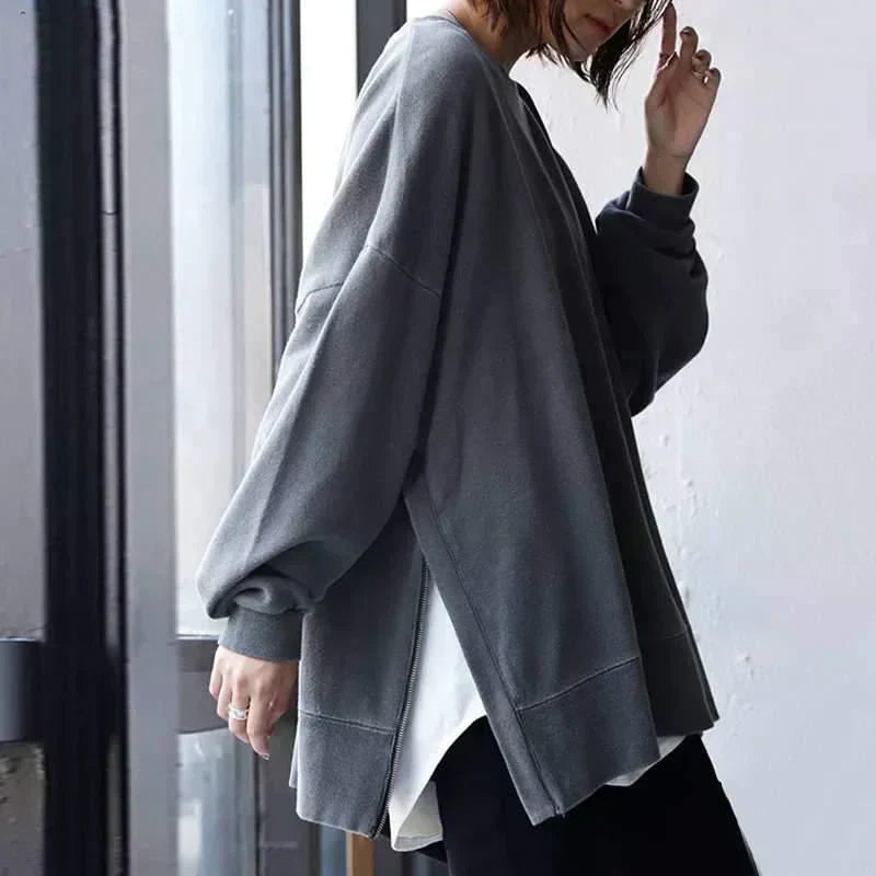 Damen Oversized Pullover – Rundhalsausschnitt Lässige Strickware