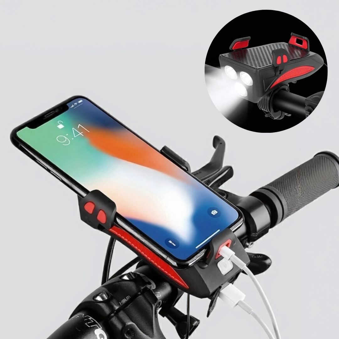 Fahrradlicht mit Handyhalter & Powerbank | Vorderes Fahrradlicht | PowerRide
