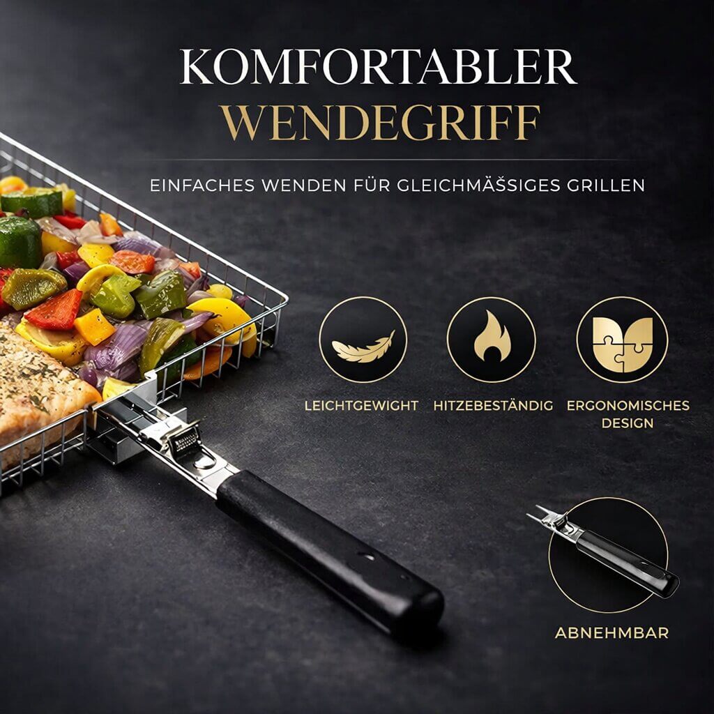Grillkorb für Fleisch, Fisch & Gemüse | Edelstahl Grillzubehör für BBQ | FlammenWerk