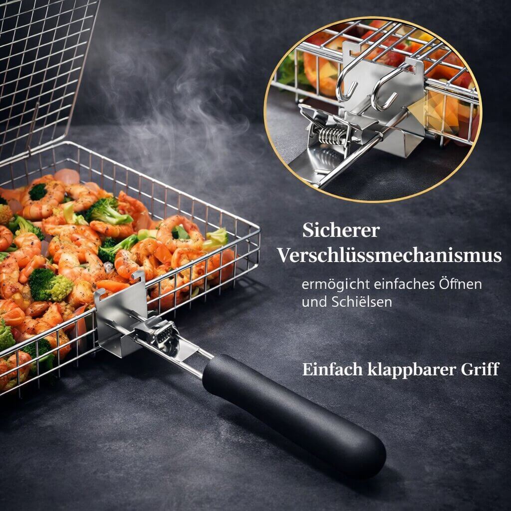 Grillkorb für Fleisch, Fisch & Gemüse | Edelstahl Grillzubehör für BBQ | FlammenWerk