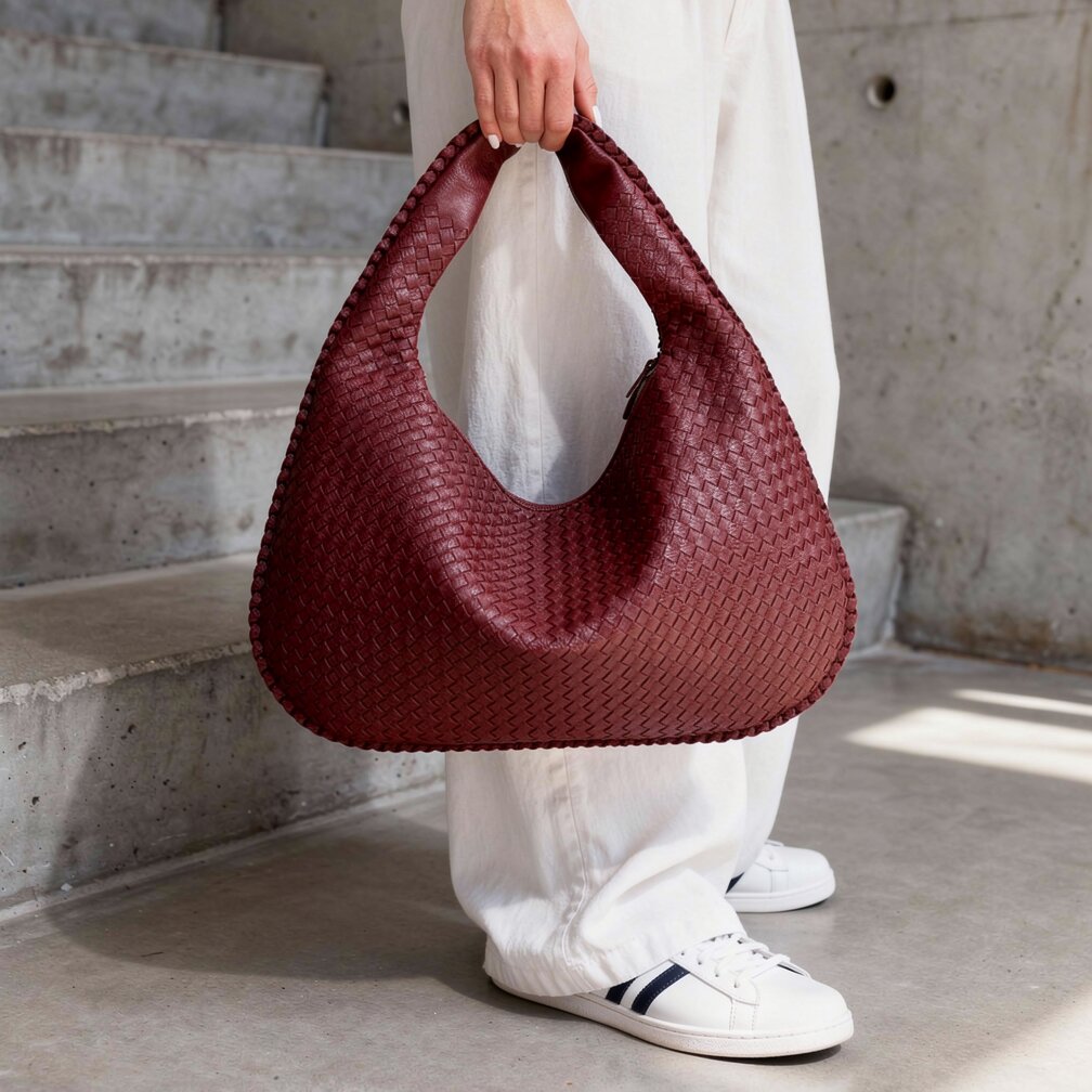 Geflochtene Leder Hobo Tasche mit Reißverschluss | Schultertasche für Frauen | Flecture