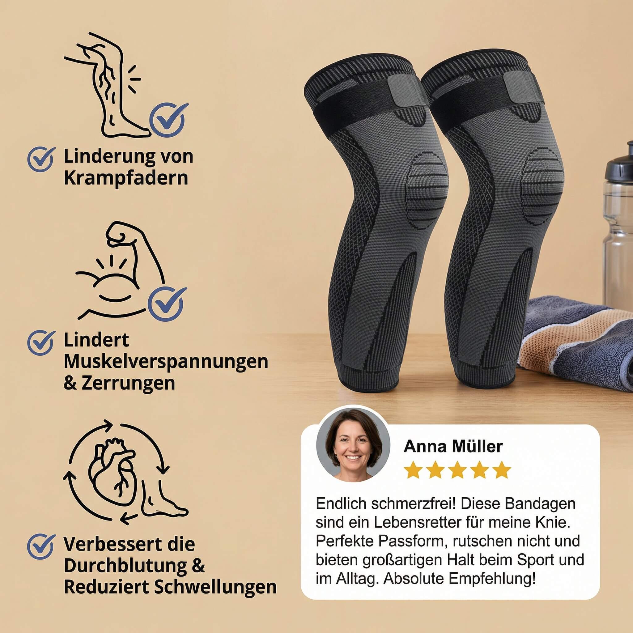 Kniebandage mit Kompression | Kniesupport für Sport, Training oder Arbeit | Flexurion