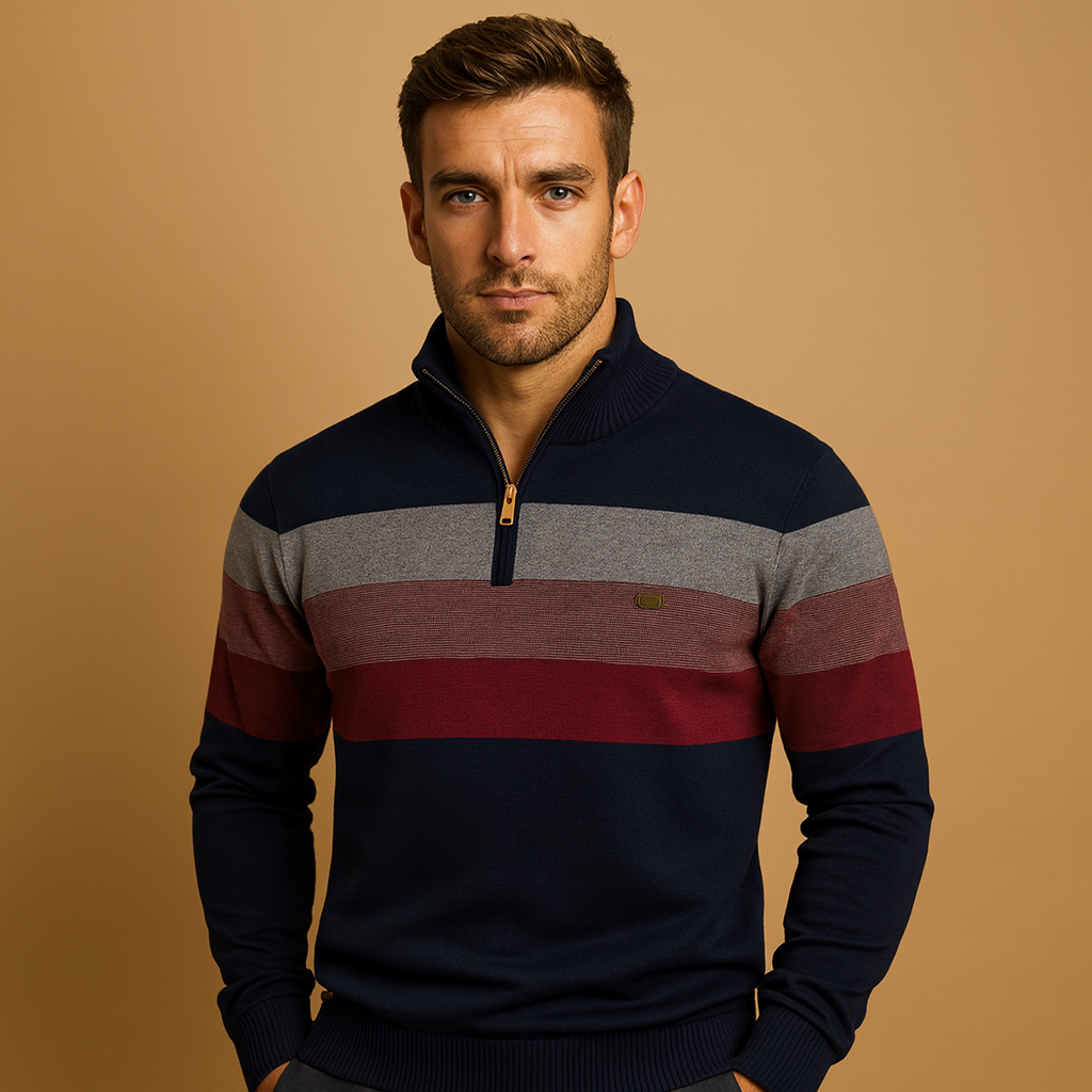 Herren Halbzip-Pullover | Gestreifter Strick mit modernem Kragen-Design