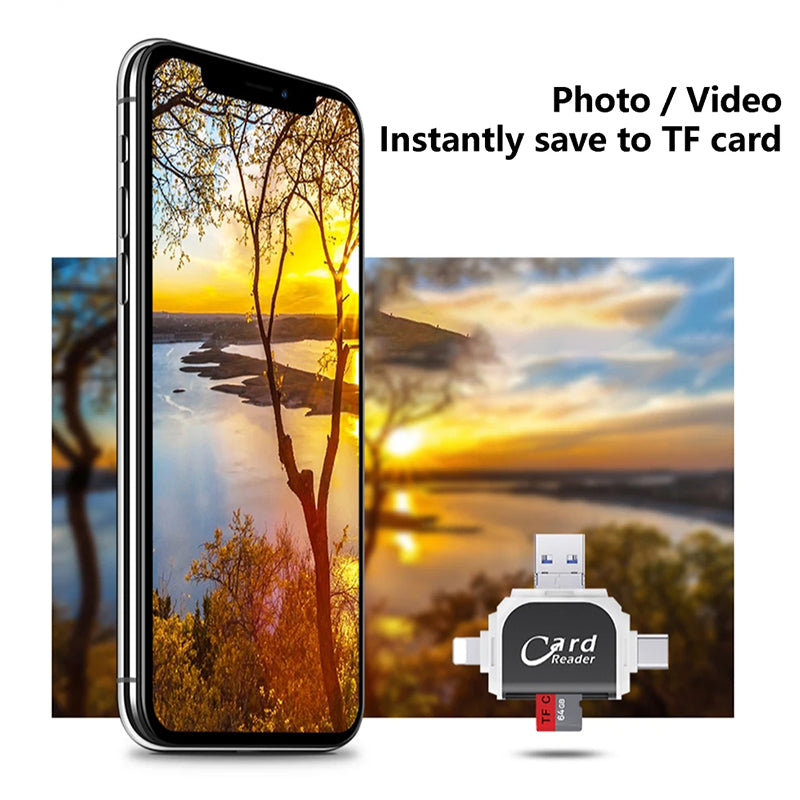 SD-Kartenleser mit USB A, USB C, Micro USB & Lightning | Kartenleser für iPhone, Android & Laptop | SD-Kartenadapter | FlexiLink