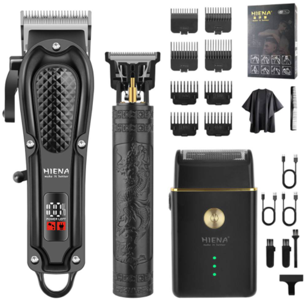 GroomMaster - 3-teiliges professionelles Haar- und Bartpflegeset für Männer, kabellose Trimmer mit LED-Display, USB wiederaufladbar