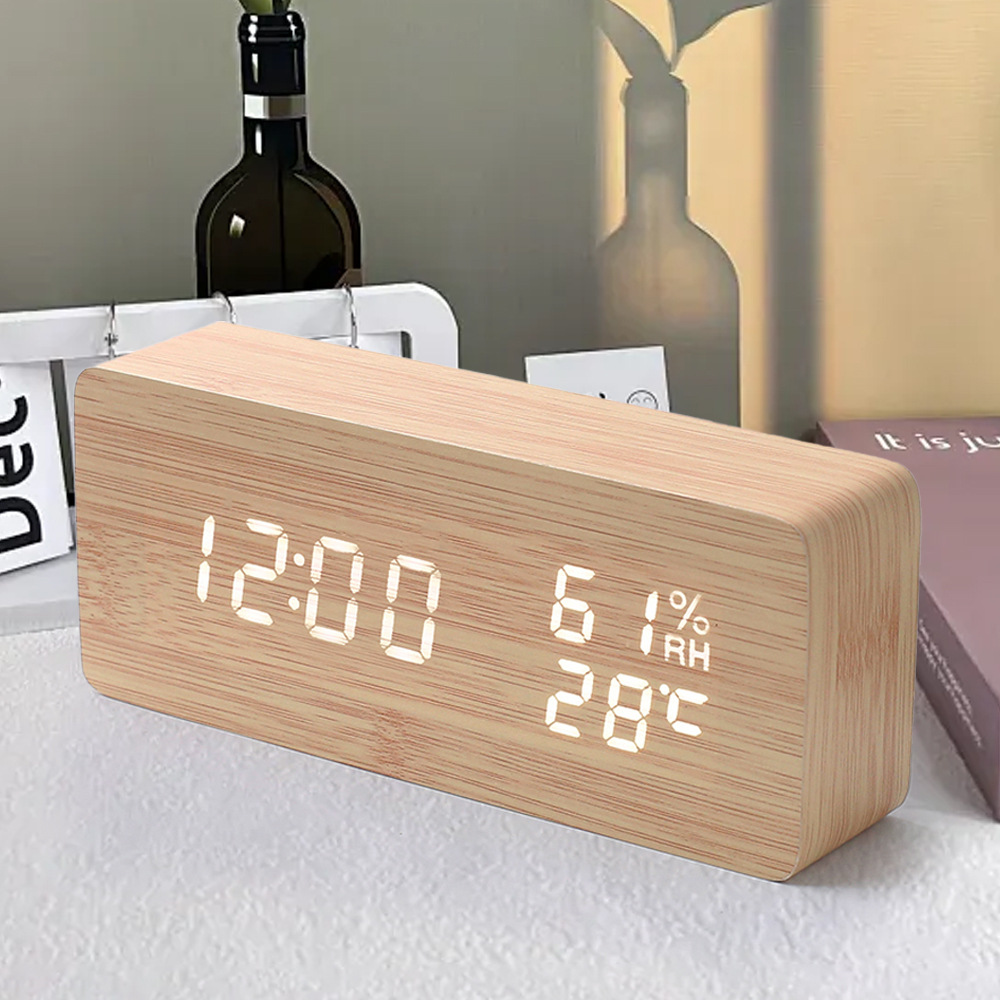 Digitaler LED-Wecker Holz Modern Temperatur