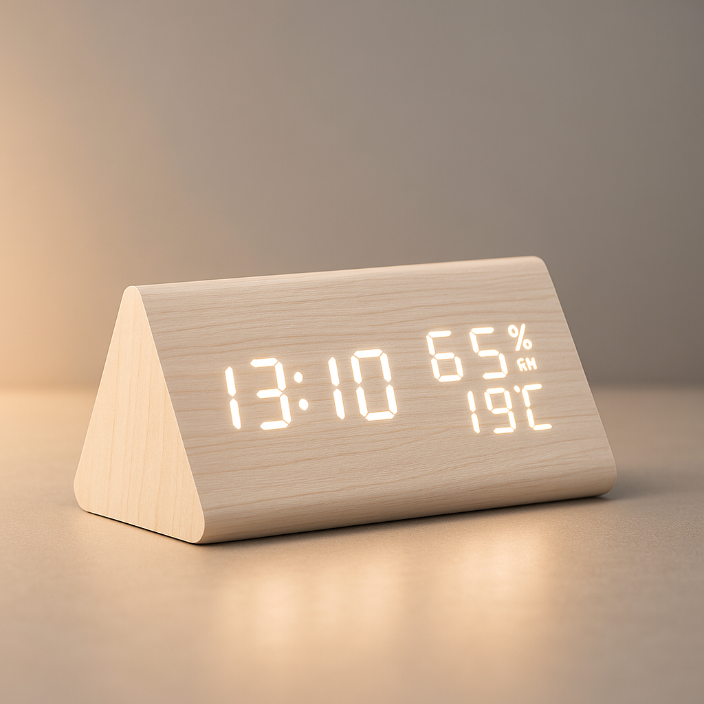 Digitaler LED-Wecker Holz Modern Temperatur