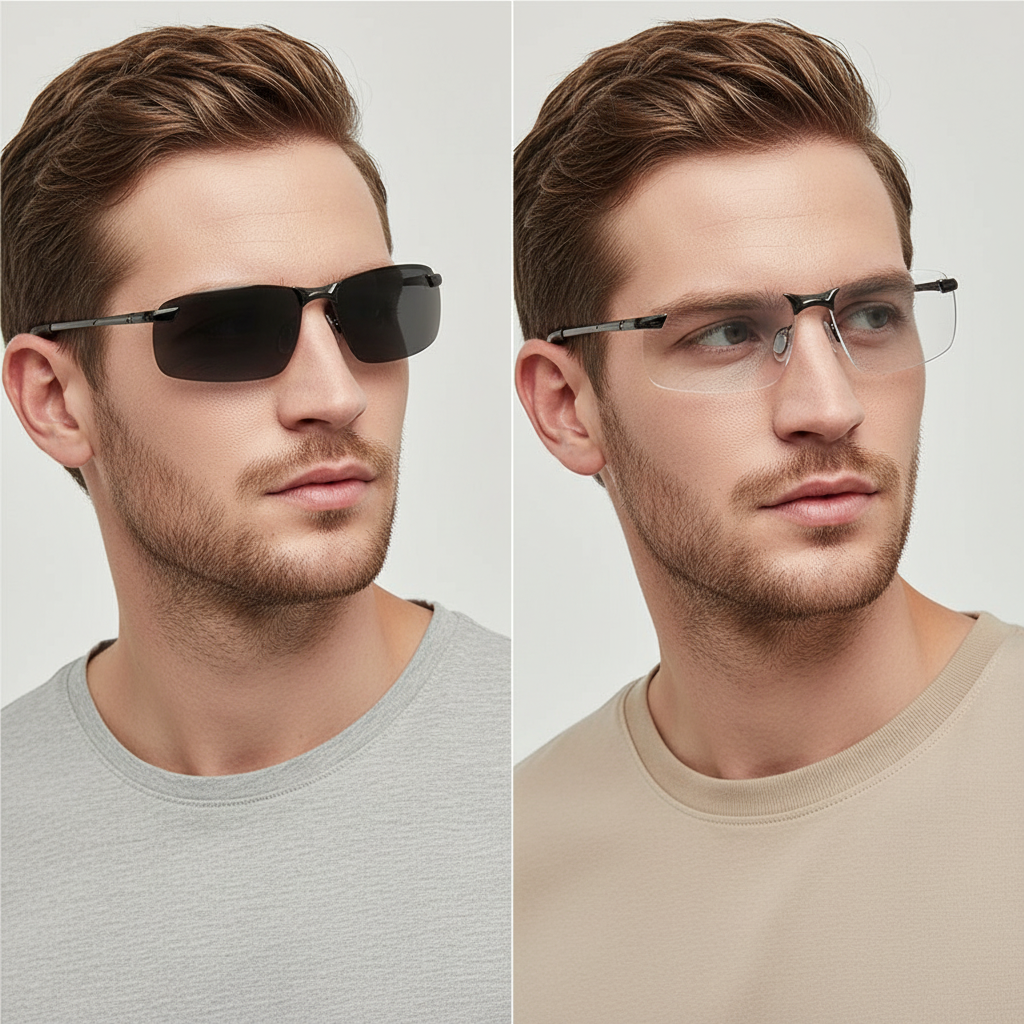 Ripob | Polarisierte photochrome Sonnenbrille | UV400 Schutz | Automatische Lichtanpassung (Tag & Nacht) | Intelligente Blendreduzierung für Fahrer & im Freien