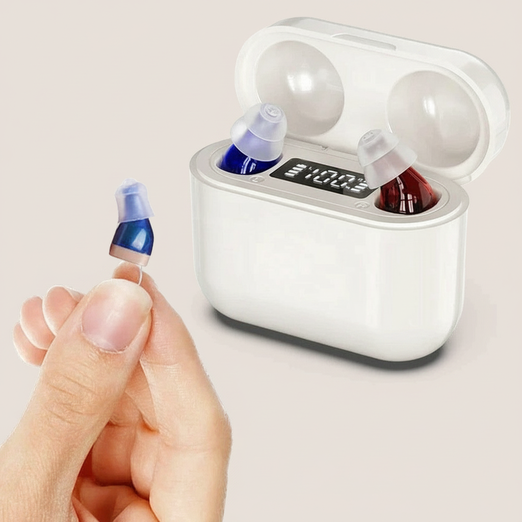 Ripob | HearPro ITC Hörverstärker Set | Wiederaufladbar | Intelligente Geräuschunterdrückung | In-Ear Design (discret) | 20 Stunden Akkulaufzeit | Inklusive mobiler Ladetasche