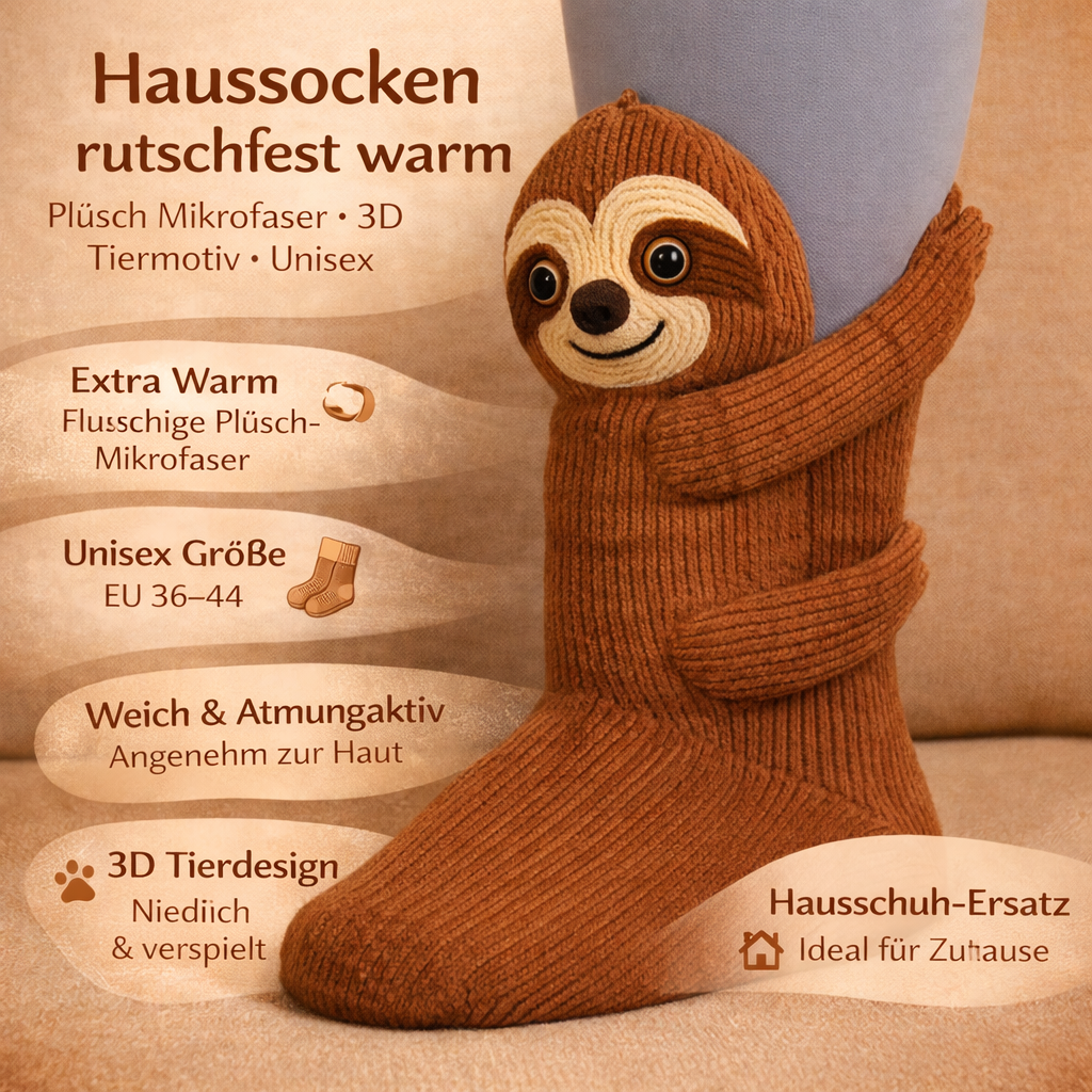 Rutschfeste warme Plüsch-Mikrofaser 3D Tierdesign Haussocken Unisex