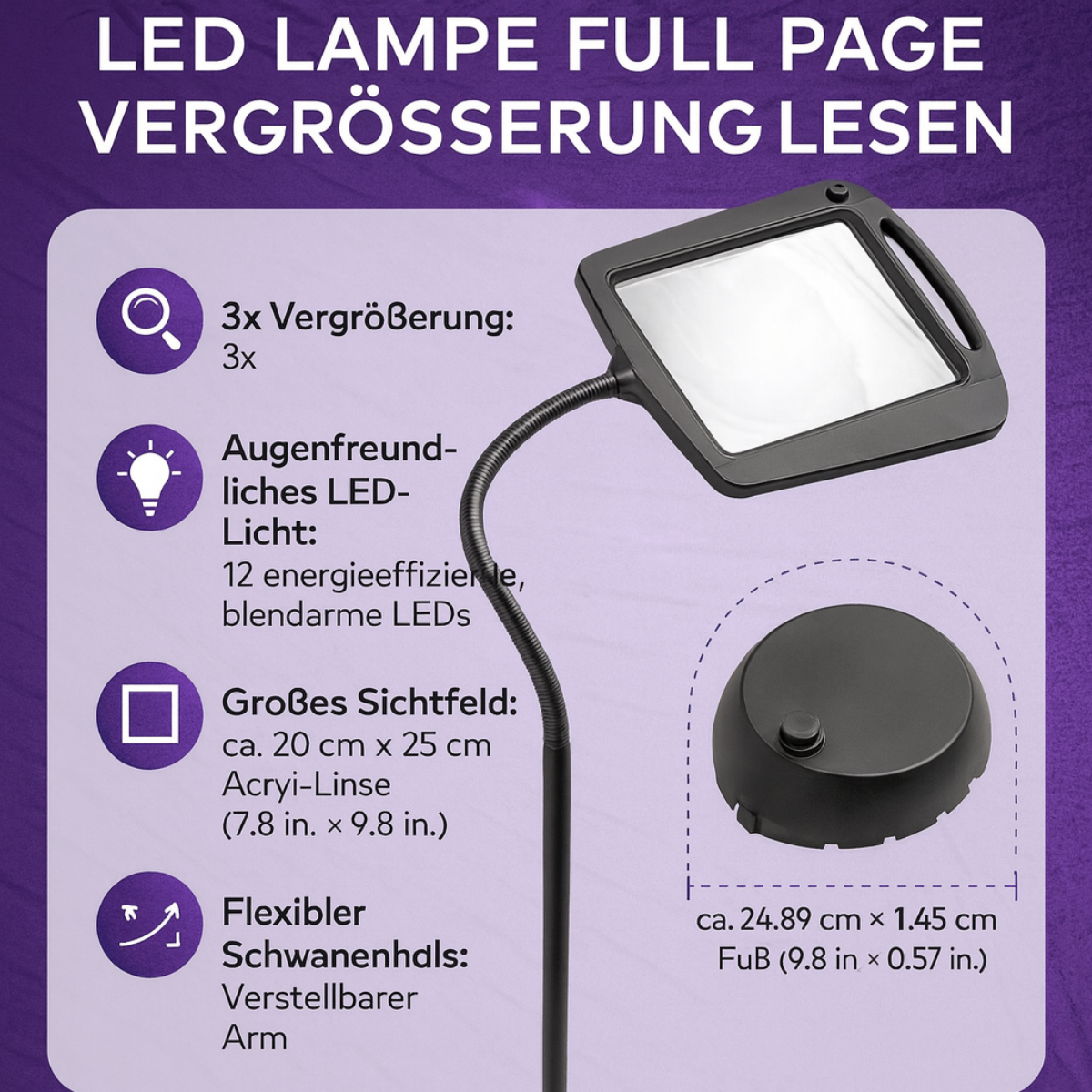 Leselampe mit Standlupe LED Lampe Vollseitenvergrößerung Lesen