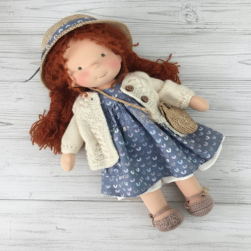 Elora Handgemachte Waldorfpuppe – Natur Baumwoll Kuschelpuppe für kreatives Spiel