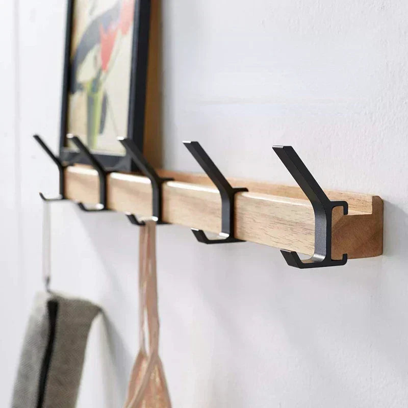 Nordivo Wandgarderobe mit beweglichen Doppelhaken | Skandinavisches Design | Holz & Aluminium | Platzsparend & Zeitgemäß