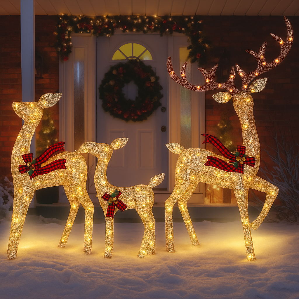 Weihnachtsrentier Familien Dekoration Beleuchtet Außen Rattan Design