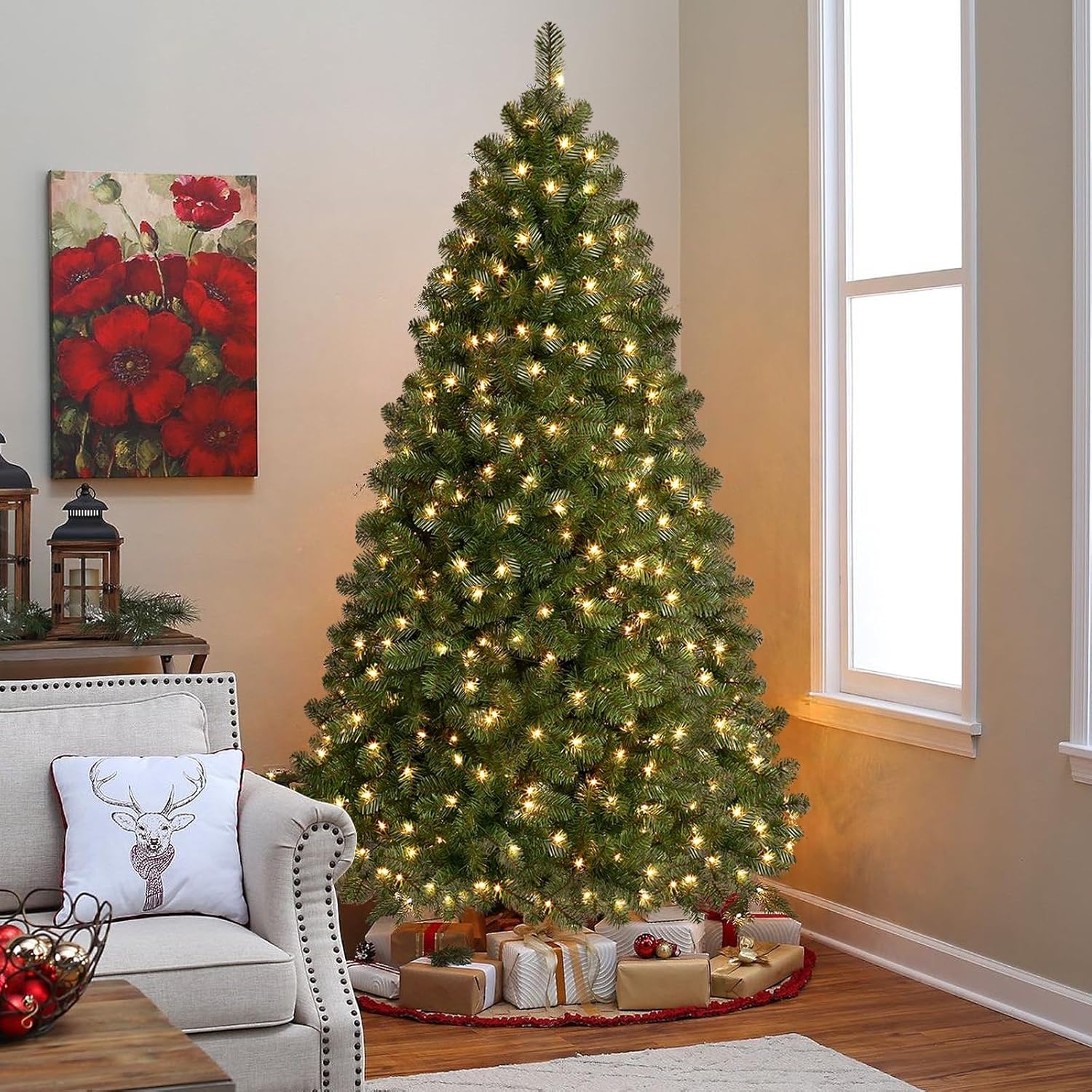 Künstlicher Weihnachtsbaum PVC Vorbeleuchtet Innen Deko Baum Set