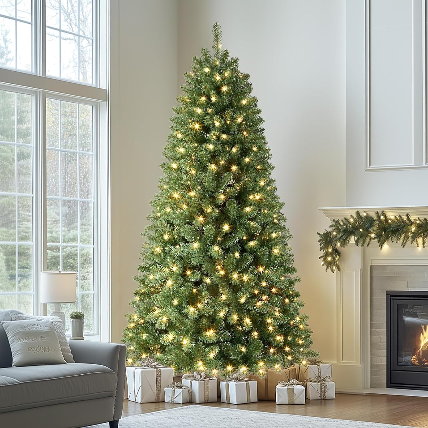 Künstlicher Weihnachtsbaum PVC Vorbeleuchtet Innen Deko Baum Set