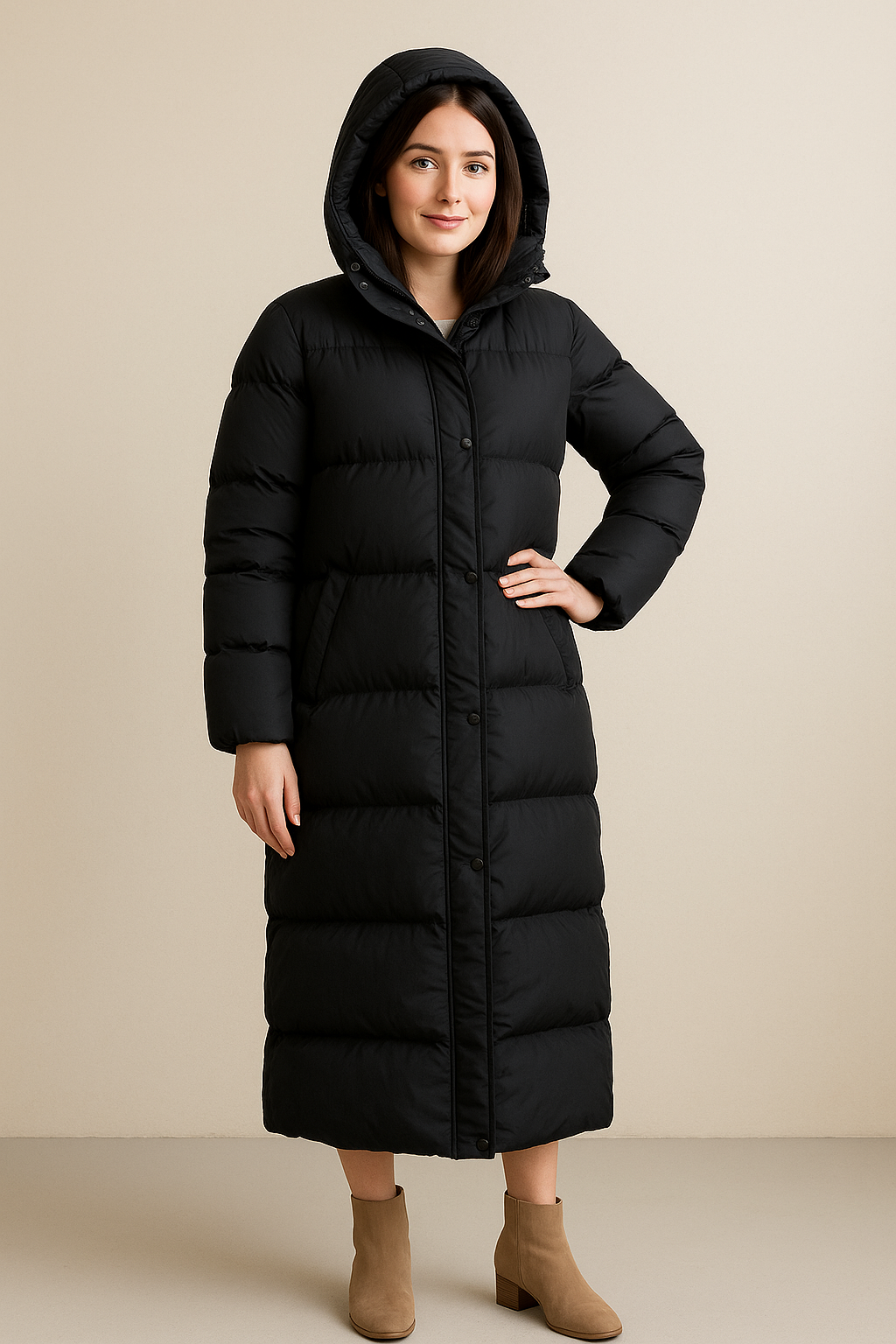Damen Oversized Stepp-Pufferjacke mit hohem Kragen und durchgehendem Reißverschluss