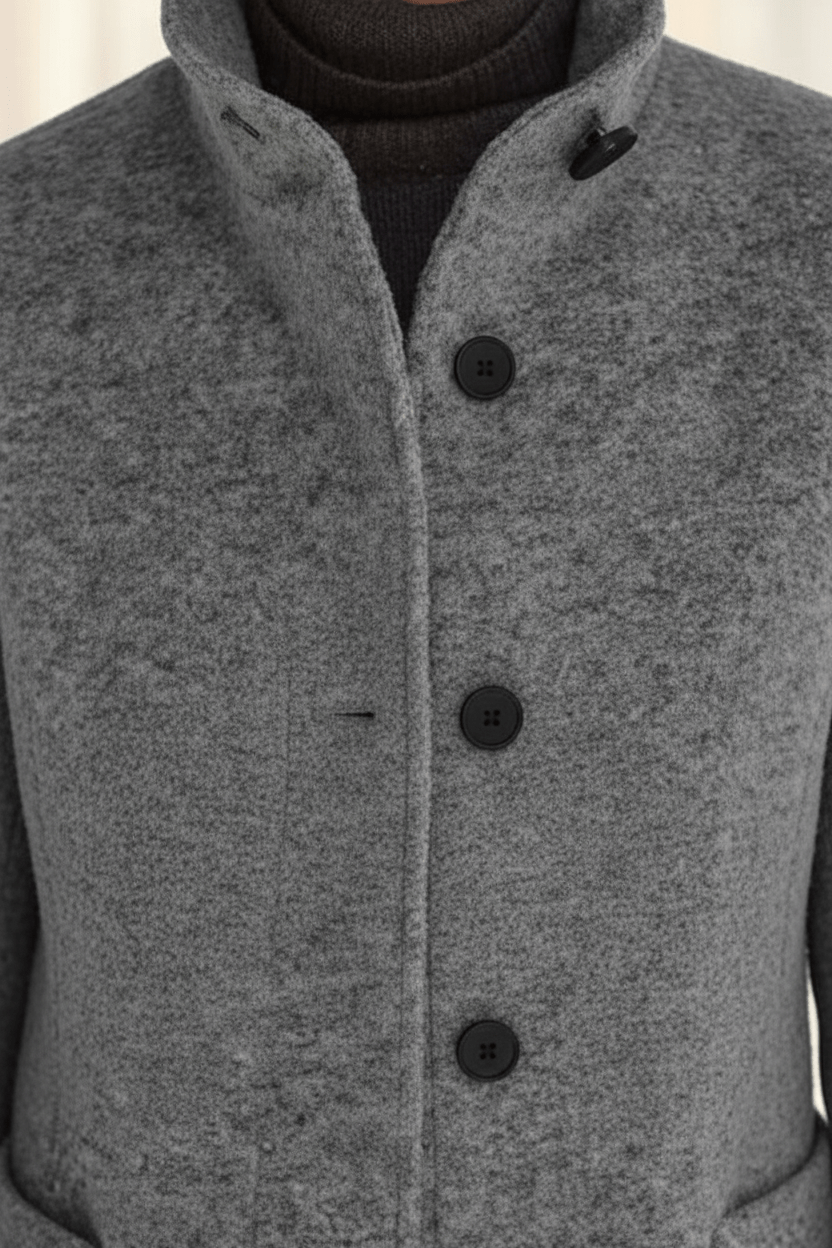 Damen Langer Mantel | Stehkragenjacke mit taillierter Passform und Knopfleiste