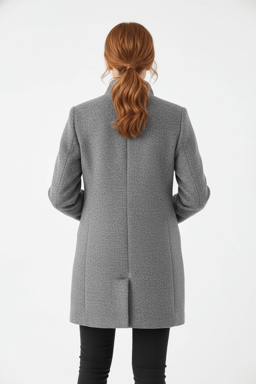 Damen Langer Mantel | Stehkragenjacke mit taillierter Passform und Knopfleiste