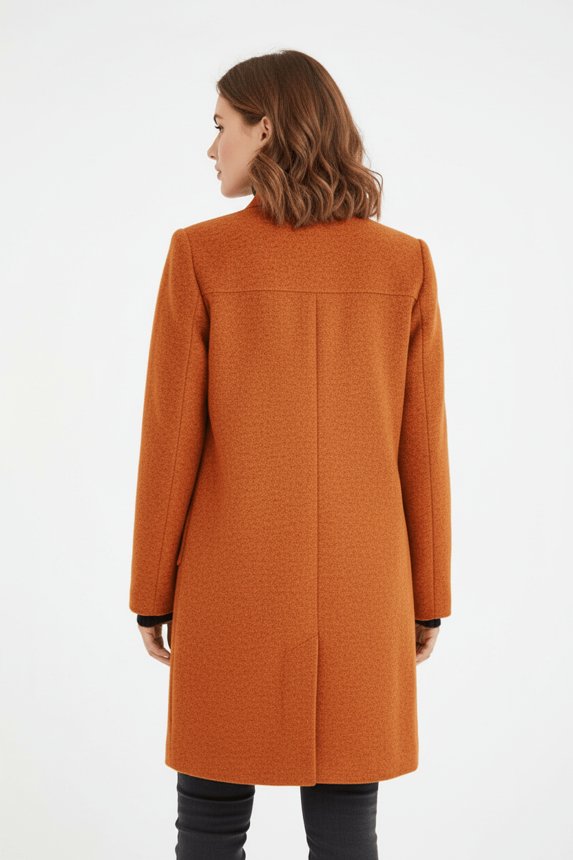 Damen Langer Mantel | Stehkragenjacke mit taillierter Passform und Knopfleiste