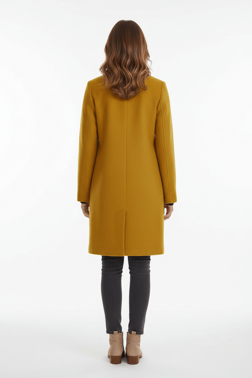 Damen Langer Mantel | Stehkragenjacke mit taillierter Passform und Knopfleiste