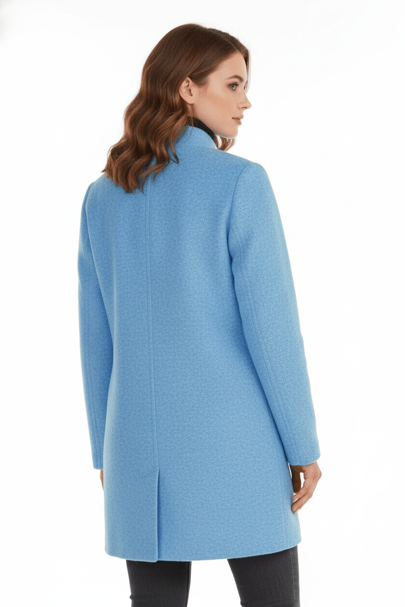 Damen Langer Mantel | Stehkragenjacke mit taillierter Passform und Knopfleiste