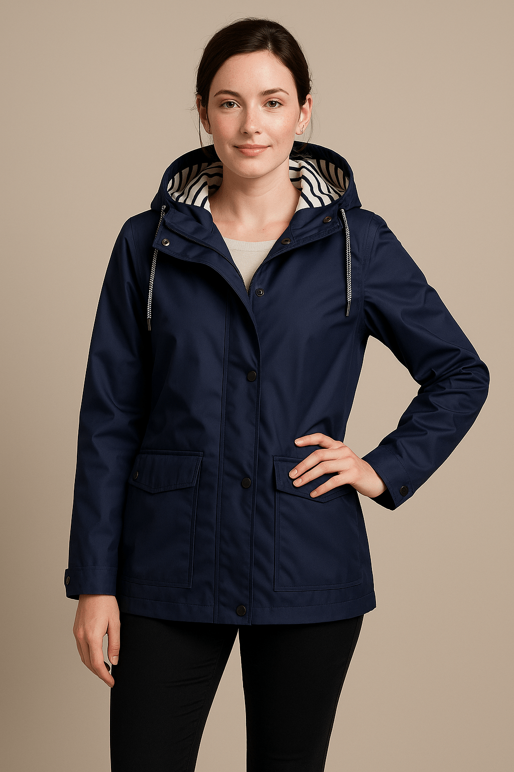 Damen Mid-Length Regenmantel mit verstellbarer Kapuze