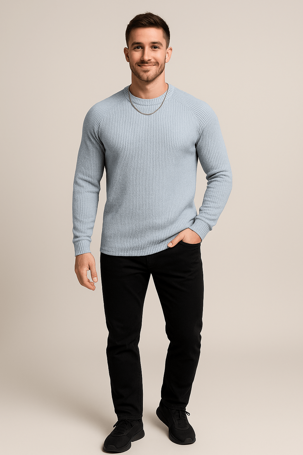 Herren Rippstrickpullover – Slim Fit Rundhals-Pullover