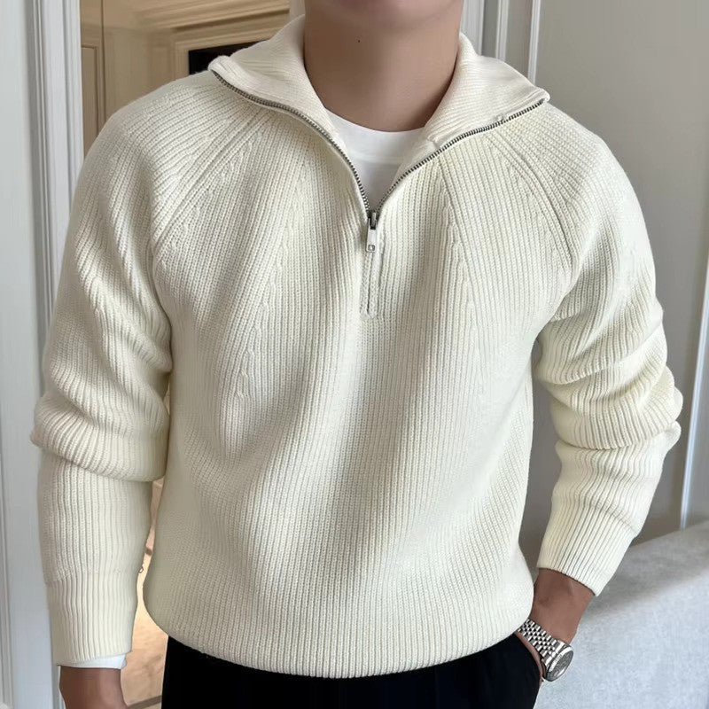 Herren Viertel-Reißverschluss Pullover mit Streifendetail