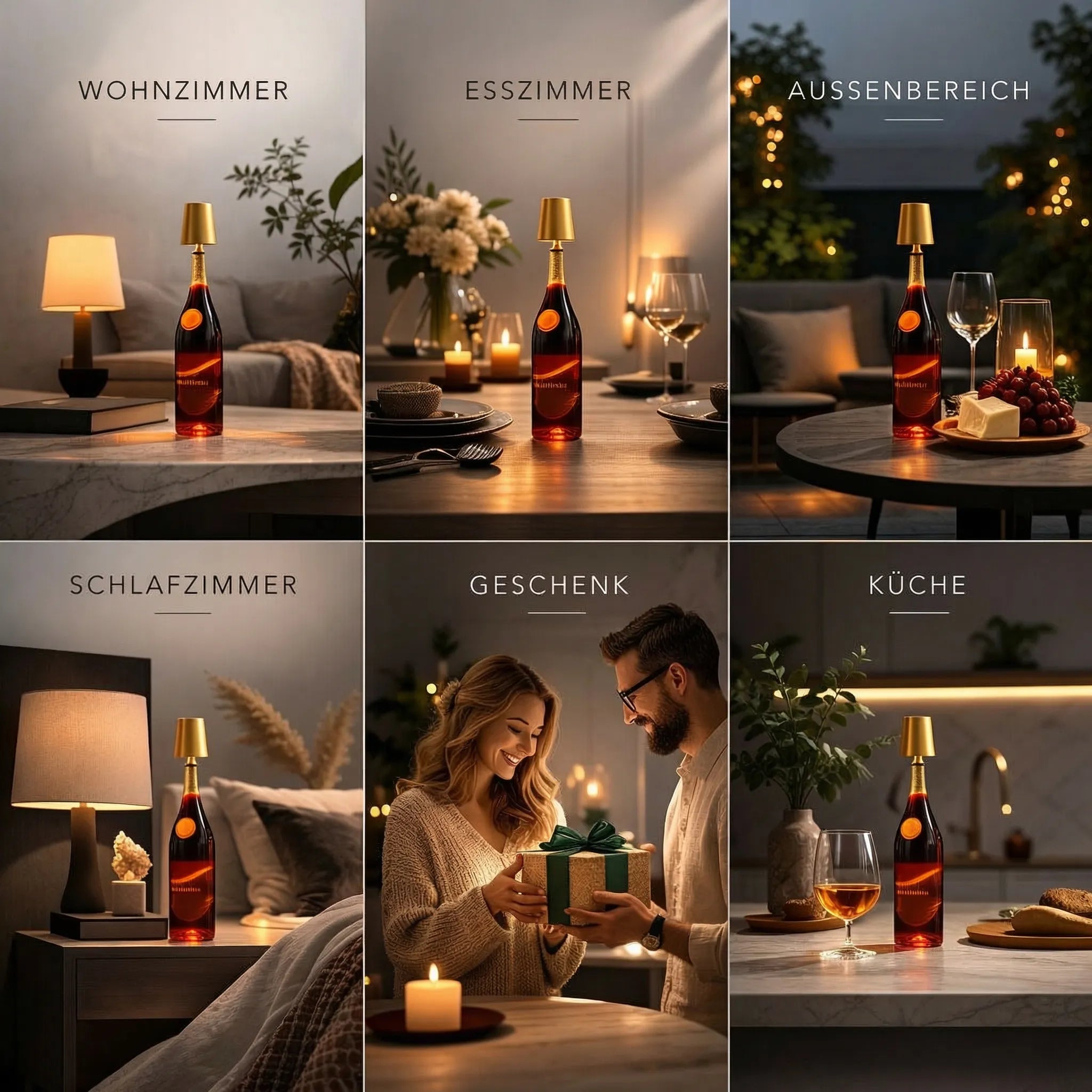 Flaschenlicht | Flasche als Tischlampe | Wiederaufladbare Tischleuchte | Flaschenverschluss | LumiBottle
