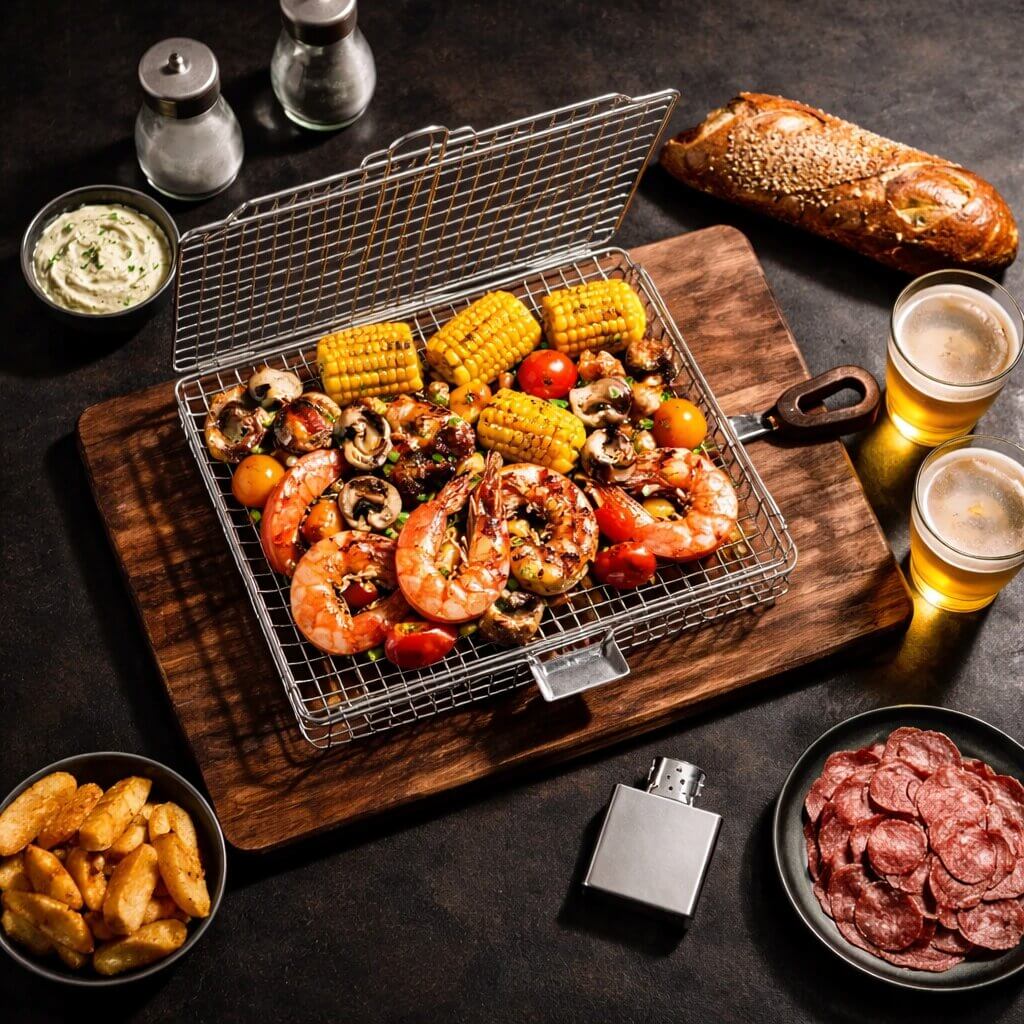 Grillkorb für Fleisch, Fisch & Gemüse | Edelstahl Grillzubehör für BBQ | FlammenWerk