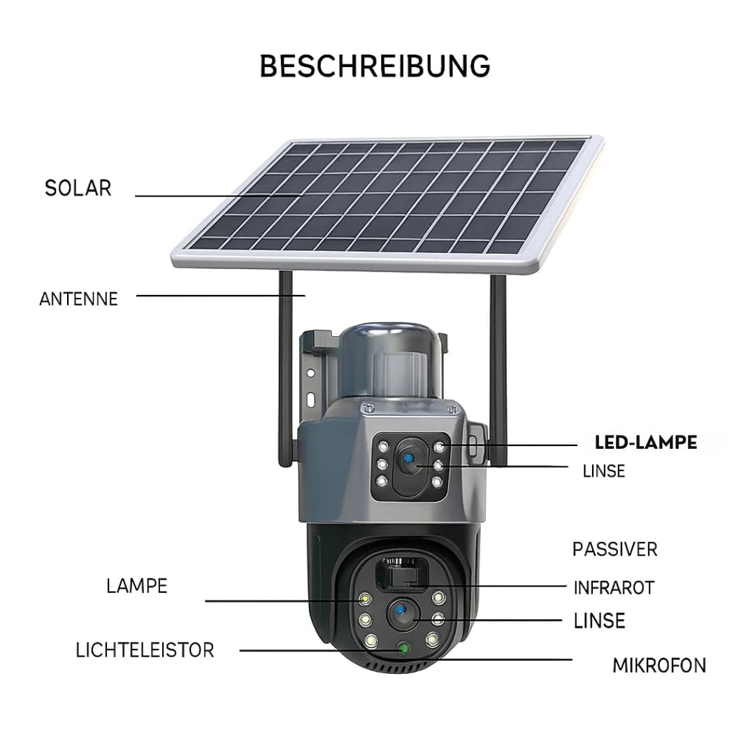 Außenüberwachungskamera | Wi-Fi-Kamera mit Solarpanel | GuardVision