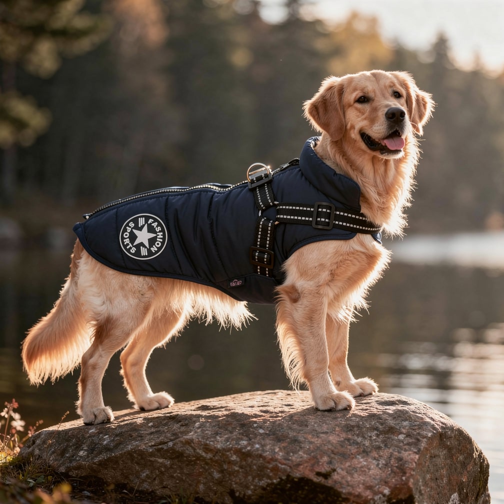 Hundemantel für den Winter | Wintermantel für Hunde | Hundejacke mit Geschirr | Fellmantel