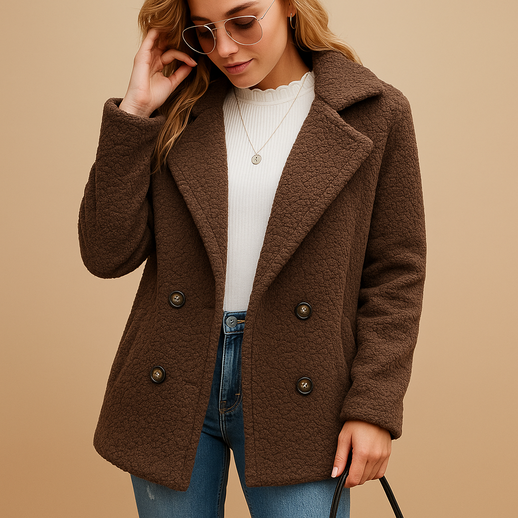 Damen Kurzer Teddy Wintermantel mit Knopfverschluss
