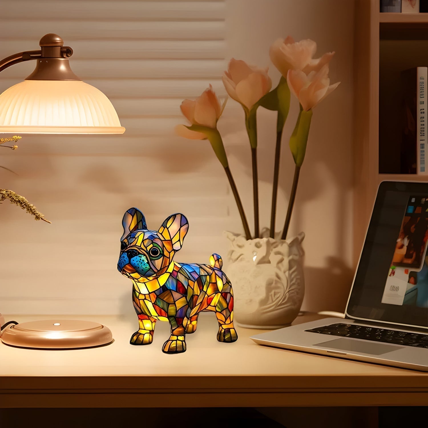 Buntglas Hund Tischlampe Dekorative Tierbeleuchtung