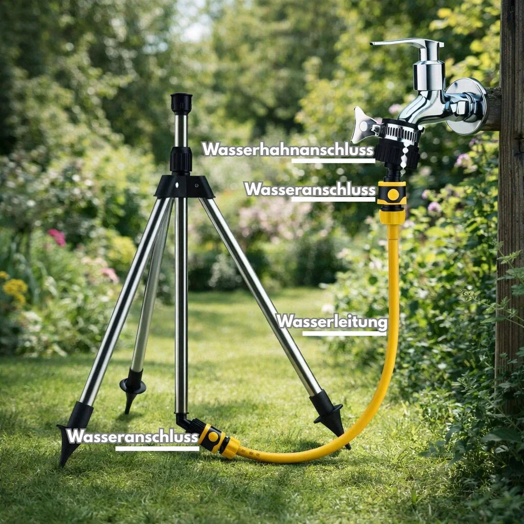 Rasensprenger mit Stativ | 360° Sprinkler | Garten Sprühgerät | AquaVento