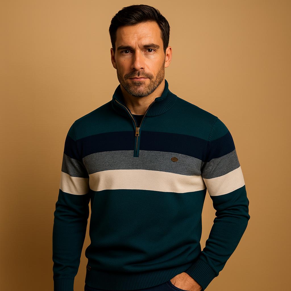 Herren Halbzip-Pullover | Gestreifter Strick mit modernem Kragen-Design