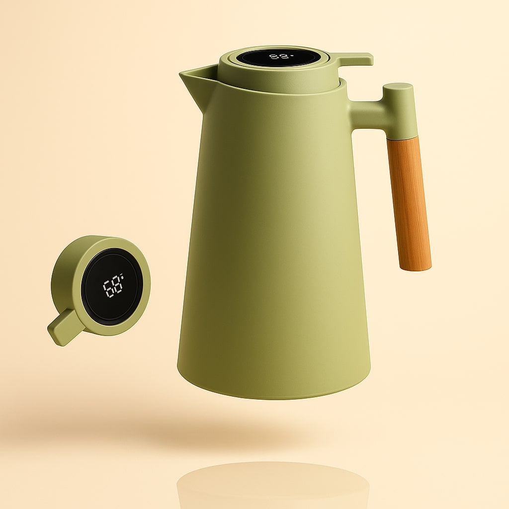 Thermokaraffe mit Temperaturanzeige | Isolierkanne 1 Liter für Kaffee & Tee | Heatina
